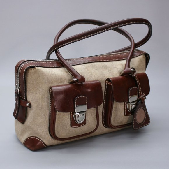 Dooney & Bourke Cloth Logo Brown Leather Buckle 2-Pocket Handbag Purse - Picture 1 of 12